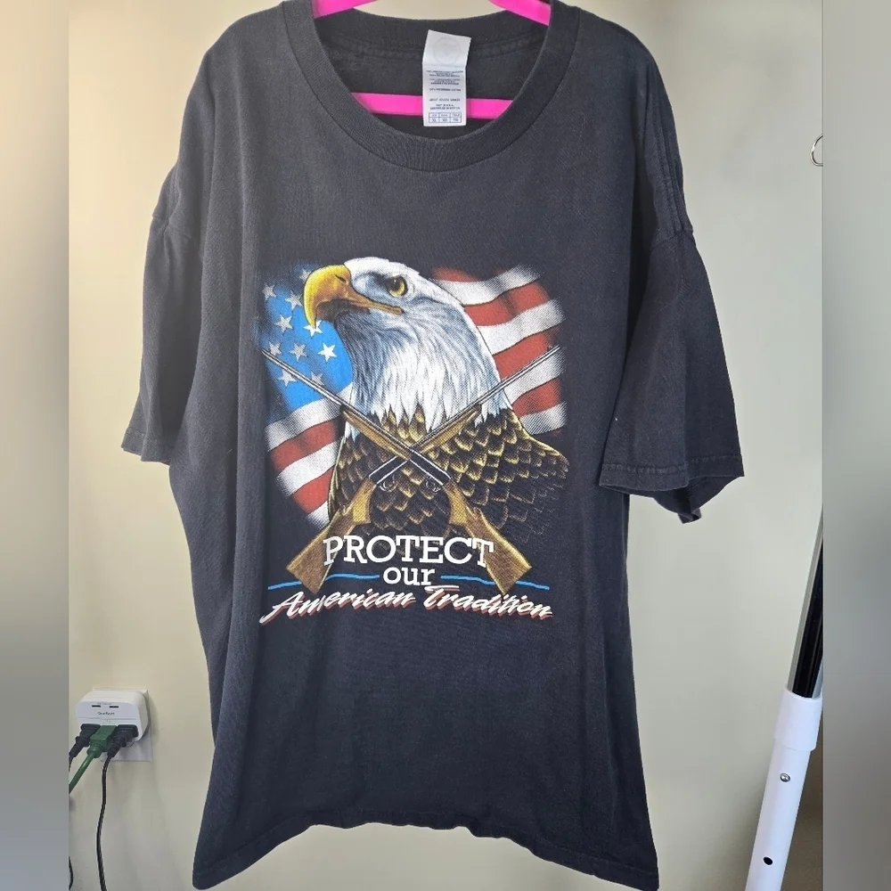 Vintage 90's Protect Our American Tradition Eagle T-Shirt Black Size XLarge USA